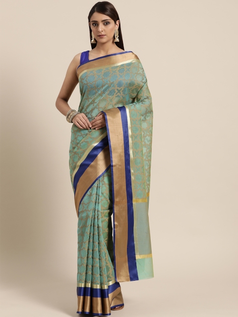 

BANARASI SILK WORKS Green & Beige Woven Design Banarasi Saree