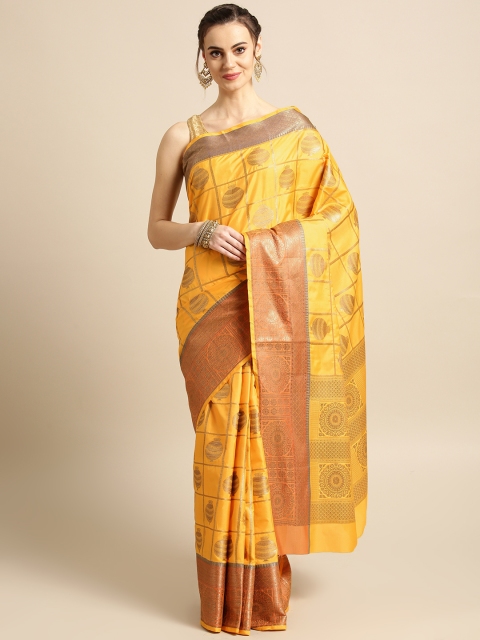 

BANARASI SILK WORKS Yellow & Golden Woven Design Banarasi Saree