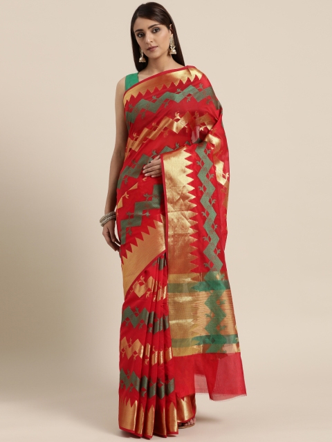 

BANARASI SILK WORKS Red & Golden Woven Design Banarasi Saree