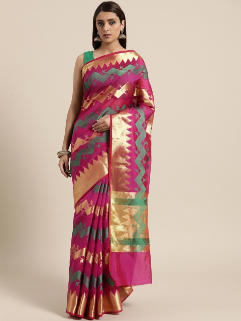 

BANARASI SILK WORKS Purple & Golden Woven Design Banarasi Saree