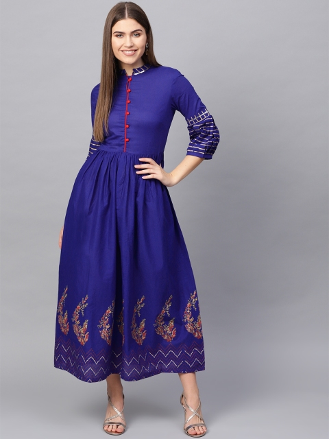 

Tulsattva Women Blue Printed Detail Maxi Dress