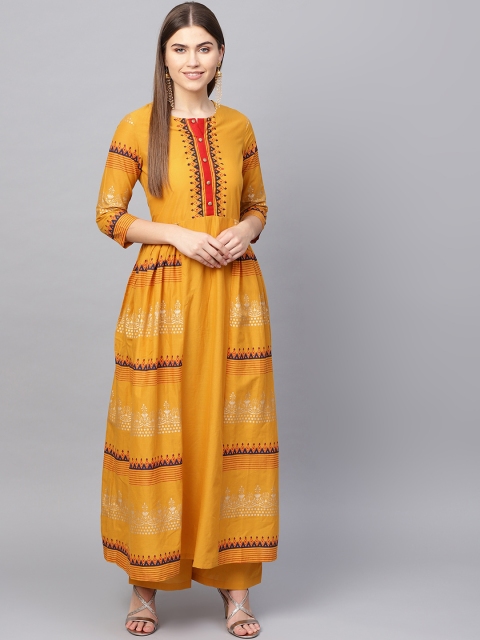 

Tulsattva Women Mustard Yellow & Golden Printed Kurta with Palazzos