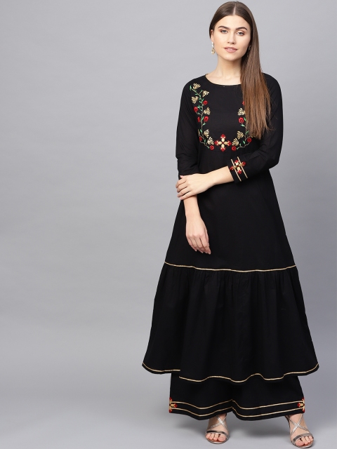 Tulsattva Women Black Yoke Design Kurta with Palazzos