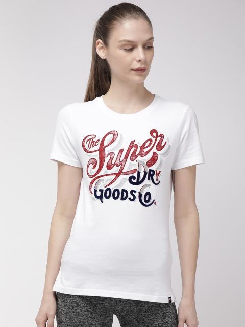 

Superdry Women White Printed Round Neck T-shirt