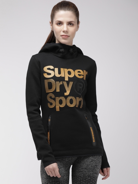 

Superdry Women Black Printed GYMTECH GOLD AWARD Hooded Sweatshirt