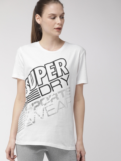 

Superdry Women White & Black Printed Round Neck STREET T-shirt