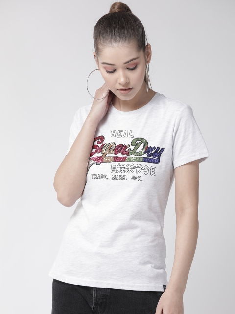

Superdry Women Grey Melange Printed Round Neck T-shirt