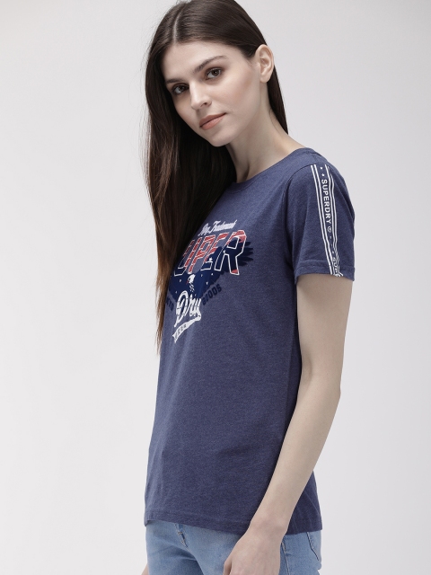 

Superdry Women Navy Blue Printed Round Neck T-shirt
