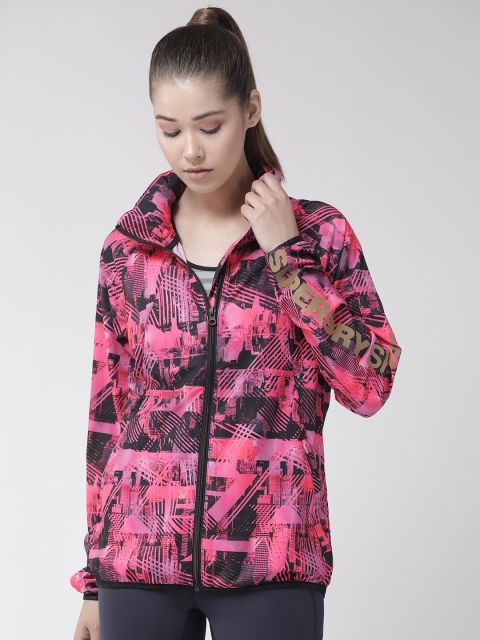 

Superdry Women Pink & Black Hooded Printed Sporty Jacket