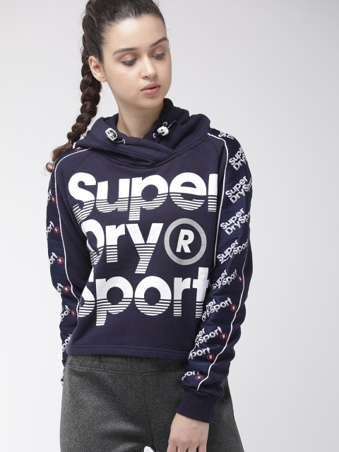 

Superdry Women Navy Blue & White Printed SPORTS 021 Crop Sweatshirt
