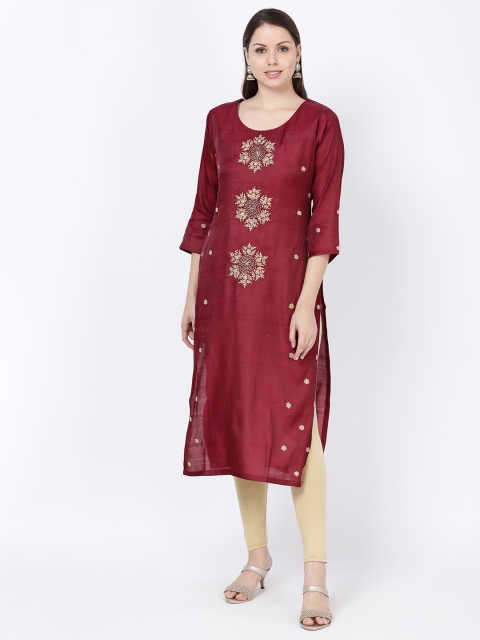

Soch Women Maroon & Gold Embroidered Dupion Silk Straight Kurta