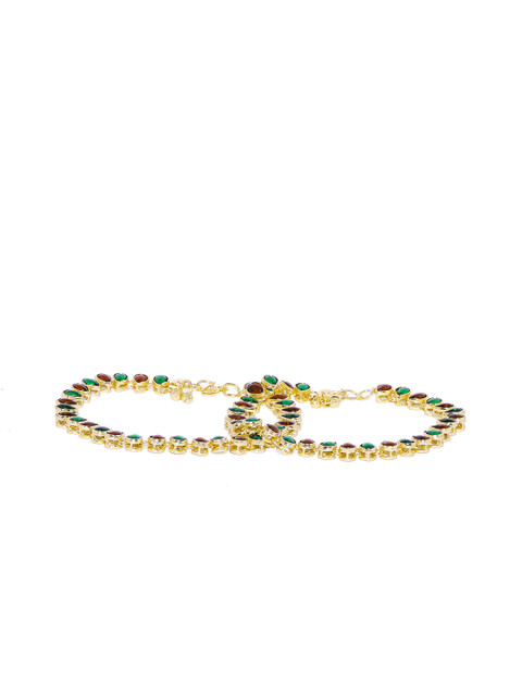 

Peora Women Gold-Plated Green & Maroon Stone Studded Anklet