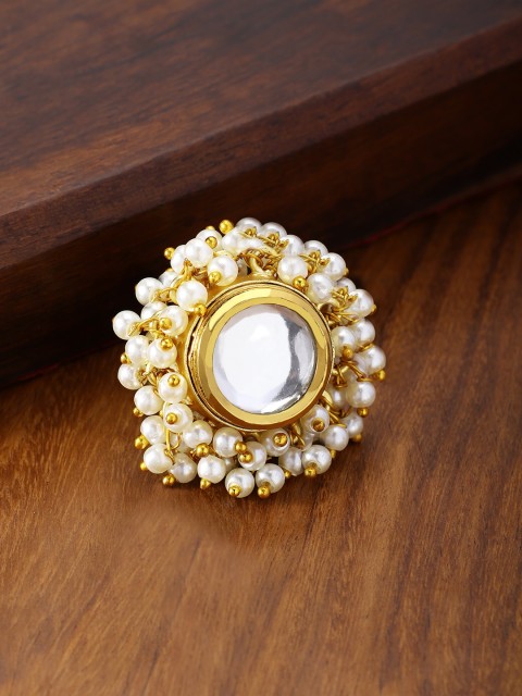 

Peora Women 18K Gold-Plated White Pearl Beads Polki Finger Ring