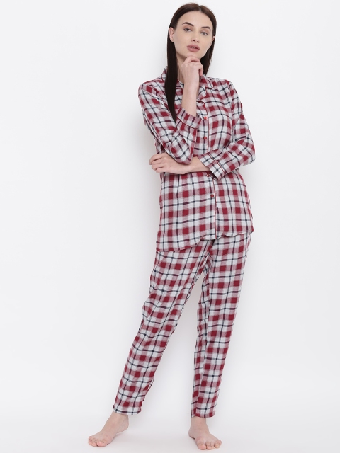 

Sweet Dreams Women Maroon & Grey Checked Night suit with Rayon Finish