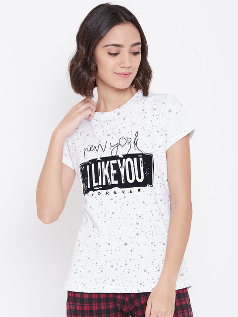 

Sweet Dreams Women White & Grey Star Print Lounge T-shirt