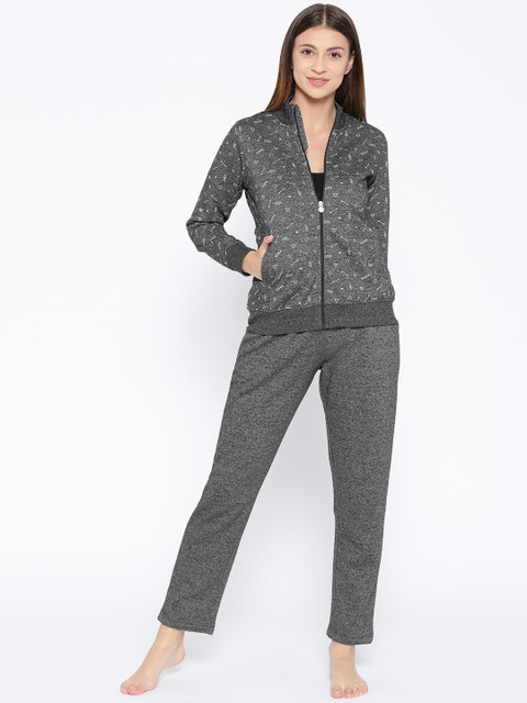 

Sweet Dreams Women Charcoal Grey & White Printed Night Suit