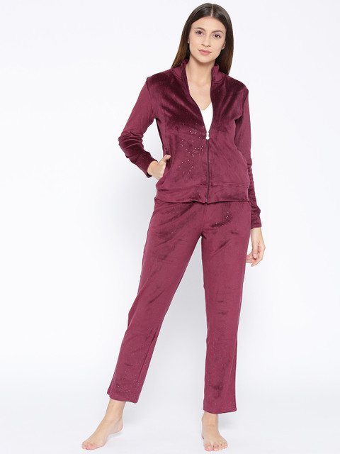 

Sweet Dreams Women Burgundy Shimmer Night suit