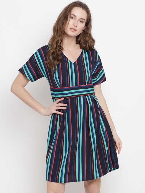 

Abiti Bella Women Blue Striped Fit and Flare Dress