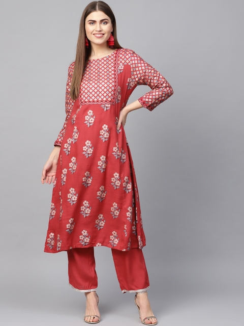 

Yuris Women Pink & Beige Printed Kurta with Palazzos