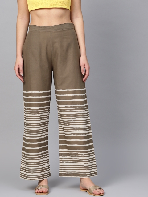 

Yuris Women Taupe & Off-White Striped Straight Palazzos