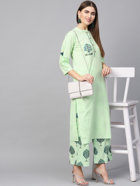 

Yuris Women Green & Blue Printed Kurta with Palazzos