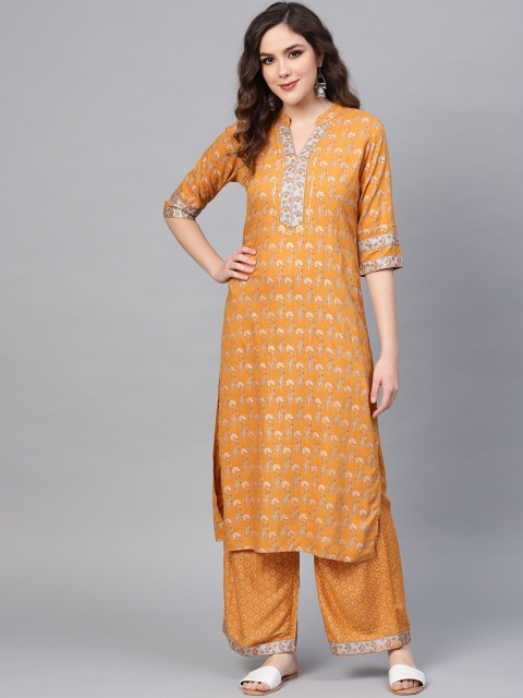 

Yuris Women Mustard Yellow & Grey Printed Kurta with Palazzos