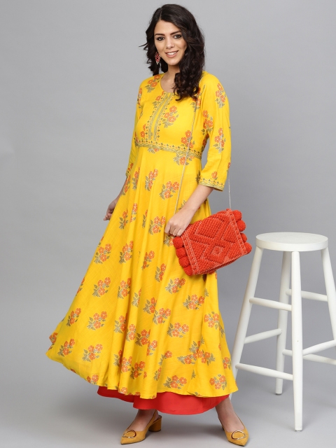 

Yuris Women Yellow & Orange Printed Anarkali Kurta