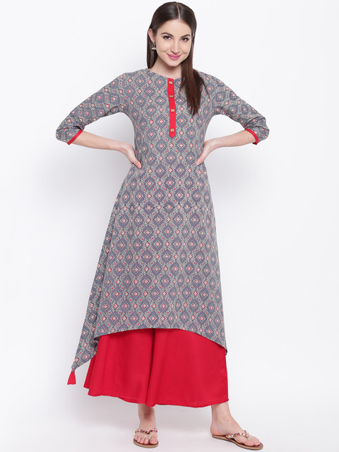 

Khushal K Women Grey & Red Printed Kurta with Palazzos