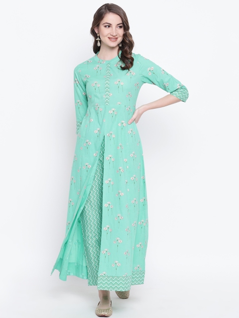 

Khushal K Women Green & Pink Printed Kurta with Trousers
