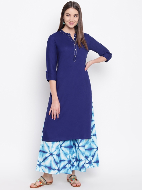 

Khushal K Women Blue Slim Fit Solid Kurta with Palazzos