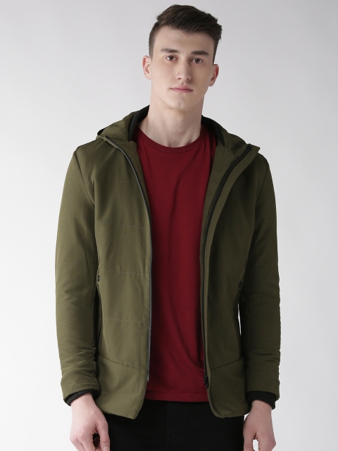 

Fort Collins Men Olive Green Solid Hooded Padded Jacket