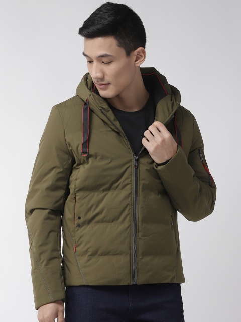 

Fort Collins Men Olive Green Solid Hooded Padded Jacket