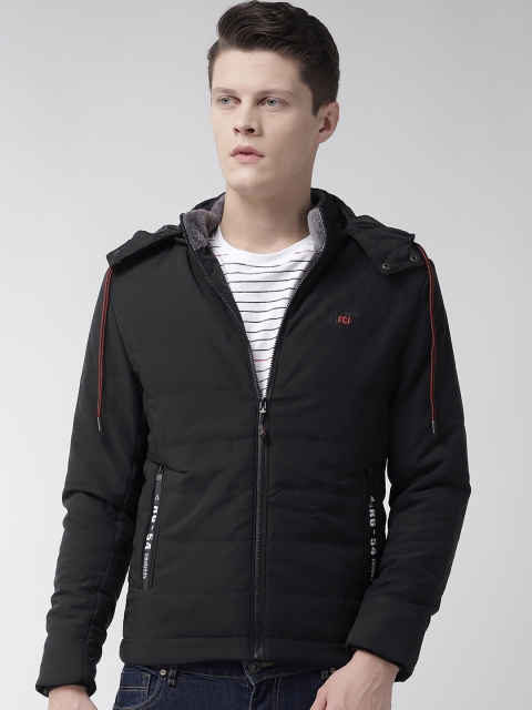 

Fort Collins Men Black Solid Padded Jacket with Detachable Hood