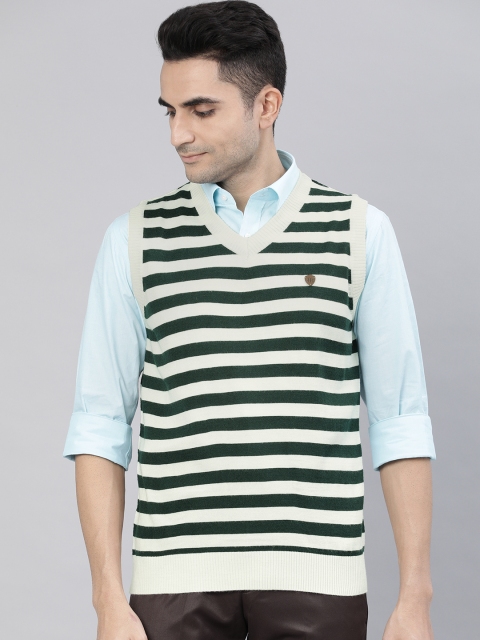 

Raymond Men Green & White Striped Formal Pullover Sweater