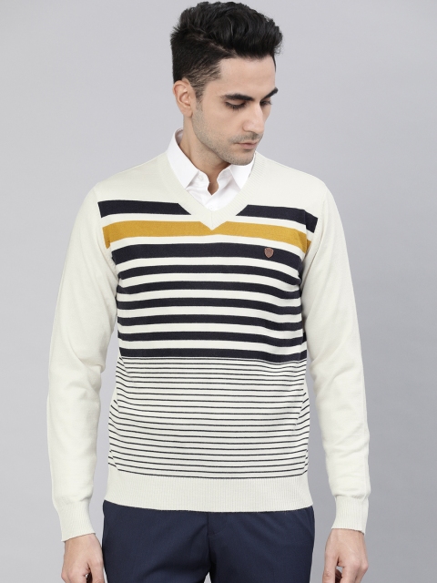 

Raymond Men Off-White Striped Pullover Sweater