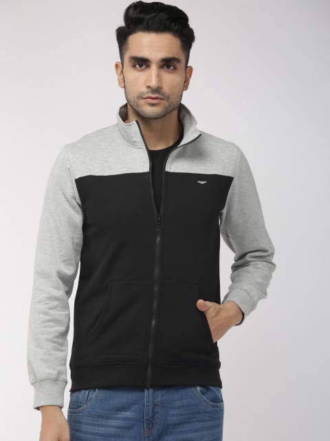 

Park Avenue Men Grey & Black Colourblocked Slim Fit Sweatshirt