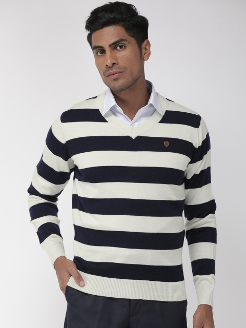 

Raymond Men Navy Blue & White Striped Pullover Sweater