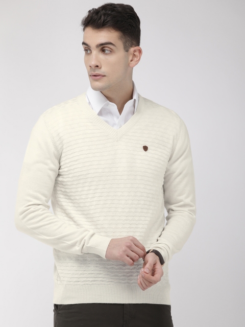 

Raymond Men White Self Design Pullover Sweater