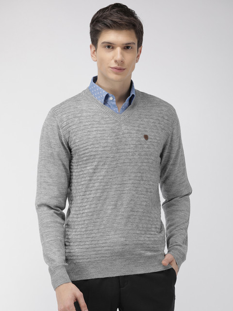 

Raymond Men Grey Self Design Pullover Sweater