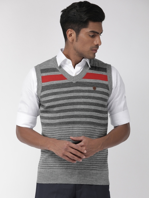 

Raymond Men Grey Striped Pullover Sweater
