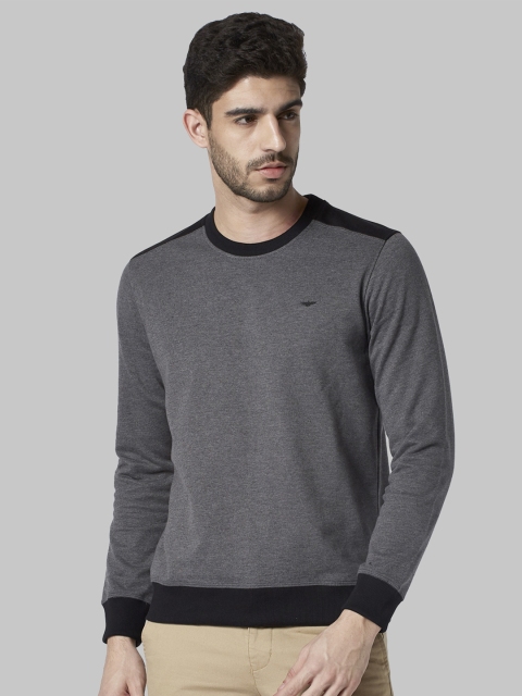 

Park Avenue Men Charcoal Grey Solid Sweatshirt