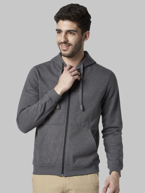 

Park Avenue Men Charcoal Grey Solid Hooded Sweatshirt
