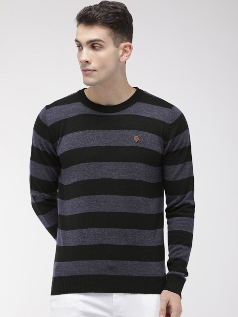 

Raymond Men Black & Navy Blue Striped Round Neck Pullover Sweater