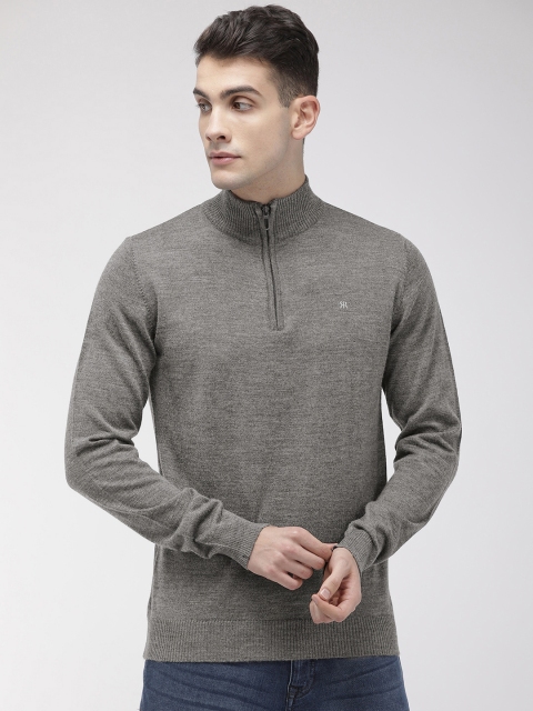 

Raymond Men Grey Solid Pullover Sweater