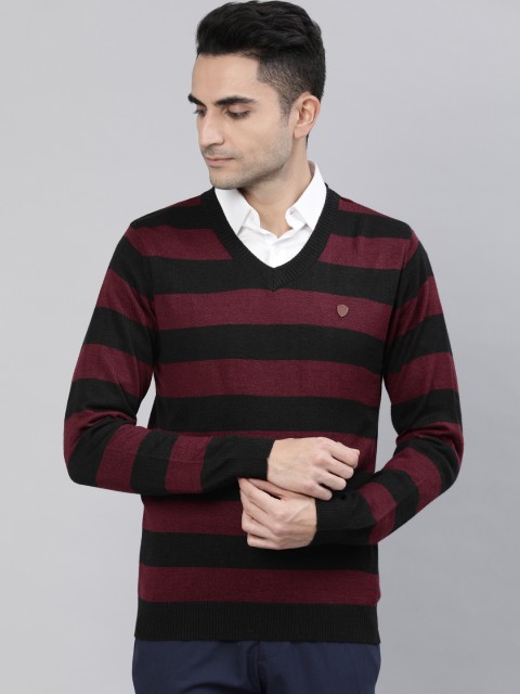 

Raymond Men Maroon & Black Striped Pullover Sweater