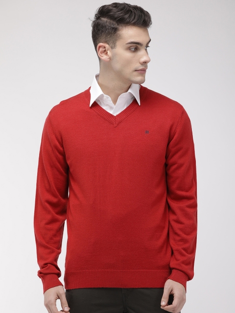 

Raymond Men Red Solid Pullover Sweater