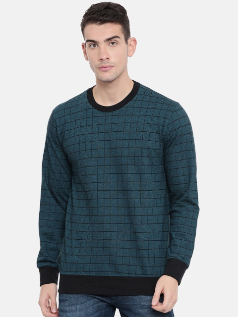 

ARISE Men Teal Green & Black Checked Sweatshirt