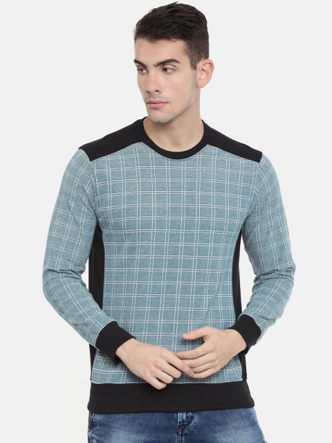 

ARISE Men Teal Blue & Grey Self Checked Pullover Sweatshirt