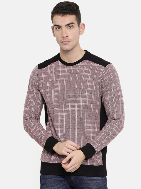 

ARISE Men Peach-Coloured & White Checked Sweatshirt
