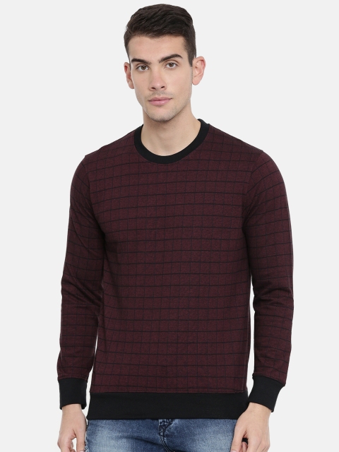 

ARISE Men Burgundy & Black Self Checked Pullover Sweatshirt